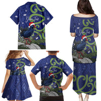 Personalized New Zealand Pukeko Christmas Family Matching Puletasi and Hawaiian Shirt Meri Kirihimete Taniko Ponga Koru Blue LT14 - Polynesian Pride