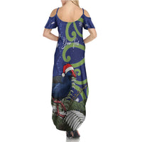 Personalized New Zealand Pukeko Christmas Family Matching Summer Maxi Dress and Hawaiian Shirt Meri Kirihimete Taniko Ponga Koru Blue LT14 - Polynesian Pride