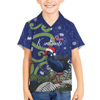Personalized New Zealand Pukeko Christmas Hawaiian Shirt Meri Kirihimete Taniko Ponga Koru Blue - Polynesian Pride