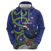 Personalized New Zealand Pukeko Christmas Hoodie Meri Kirihimete Taniko Ponga Koru Blue - Polynesian Pride