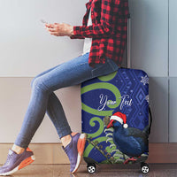 Personalized New Zealand Pukeko Christmas Luggage Cover Meri Kirihimete Taniko Ponga Koru Blue - Polynesian Pride
