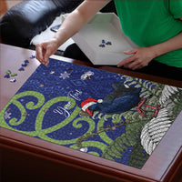 Personalized New Zealand Pukeko Christmas Puzzle Meri Kirihimete Taniko Ponga Koru Blue - Polynesian Pride