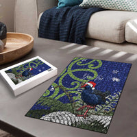 Personalized New Zealand Pukeko Christmas Puzzle Meri Kirihimete Taniko Ponga Koru Blue - Polynesian Pride