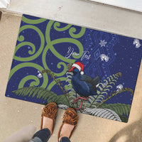 Personalized New Zealand Pukeko Christmas Rubber Doormat Meri Kirihimete Taniko Ponga Koru Blue - Polynesian Pride