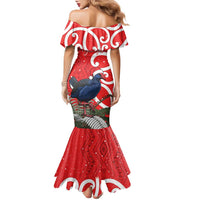 Personalized New Zealand Pukeko Christmas Family Matching Mermaid Dress and Hawaiian Shirt Meri Kirihimete Taniko Ponga Koru Red LT14 - Polynesian Pride