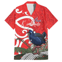 Personalized New Zealand Pukeko Christmas Family Matching Off Shoulder Short Dress and Hawaiian Shirt Meri Kirihimete Taniko Ponga Koru Red LT14 Dad's Shirt - Short Sleeve Red - Polynesian Pride