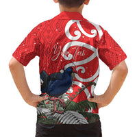 Personalized New Zealand Pukeko Christmas Family Matching Puletasi and Hawaiian Shirt Meri Kirihimete Taniko Ponga Koru Red - Polynesian Pride