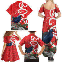 Personalized New Zealand Pukeko Christmas Family Matching Summer Maxi Dress and Hawaiian Shirt Meri Kirihimete Taniko Ponga Koru Red LT14 - Polynesian Pride