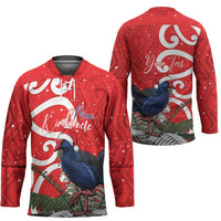 Personalized New Zealand Pukeko Christmas Hockey Jersey Meri Kirihimete Taniko Ponga Koru Red - Polynesian Pride
