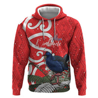 Personalized New Zealand Pukeko Christmas Hoodie Meri Kirihimete Taniko Ponga Koru Red - Polynesian Pride
