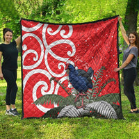 Personalized New Zealand Pukeko Christmas Quilt Meri Kirihimete Taniko Ponga Koru Red - Polynesian Pride