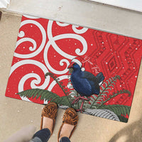 Personalized New Zealand Pukeko Christmas Rubber Doormat Meri Kirihimete Taniko Ponga Koru Red - Polynesian Pride