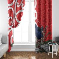Personalized New Zealand Pukeko Christmas Window Curtain Meri Kirihimete Taniko Ponga Koru Red - Polynesian Pride