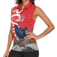 Personalized New Zealand Pukeko Christmas Women Sleeveless Polo Shirt Meri Kirihimete Taniko Ponga Koru Red - Polynesian Pride