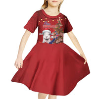 Personalized New Zealand Sheep Christmas Kid Short Sleeve Dress Hipi Meri Kirihimete Silver Fern Xmas Tree LT14 - Polynesian Pride