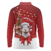Personalized New Zealand Sheep Christmas Long Sleeve Polo Shirt Hipi Meri Kirihimete Silver Fern Xmas Tree - Polynesian Pride