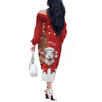 Personalized New Zealand Sheep Christmas Off The Shoulder Long Sleeve Dress Hipi Meri Kirihimete Silver Fern Xmas Tree LT14 - Polynesian Pride