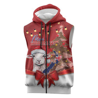 Personalized New Zealand Sheep Christmas Sleeveless Zip Hoodie Hipi Meri Kirihimete Silver Fern Xmas Tree LT14 Red - Polynesian Pride