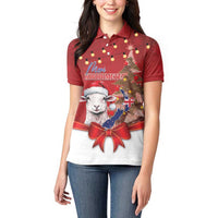 Personalized New Zealand Sheep Christmas Women Polo Shirt Hipi Meri Kirihimete Silver Fern Xmas Tree LT14 - Polynesian Pride