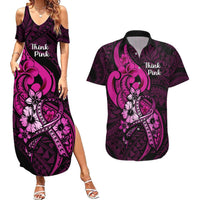 Polynesia Breast Cancer Awareness Couples Matching Summer Maxi Dress and Hawaiian Shirt Think Pink Polynesian Ribbon Black Version LT14 Pink - Polynesian Pride