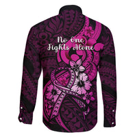 Polynesia Breast Cancer Awareness Family Matching Long Sleeve Bodycon Dress and Hawaiian Shirt Think Pink Polynesian Ribbon Black Version LT14 - Polynesian Pride