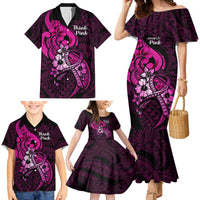 Polynesia Breast Cancer Awareness Family Matching Mermaid Dress and Hawaiian Shirt Think Pink Polynesian Ribbon Black Version LT14 - Polynesian Pride