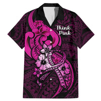 Polynesia Breast Cancer Awareness Family Matching Mermaid Dress and Hawaiian Shirt Think Pink Polynesian Ribbon Black Version LT14 Dad's Shirt - Short Sleeve Pink - Polynesian Pride