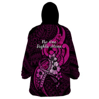 Polynesia Breast Cancer Awareness Wearable Blanket Hoodie Think Pink Polynesian Ribbon Black Version LT14 - Polynesian Pride