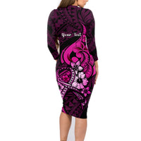 Personalised Polynesia Breast Cancer Awareness Family Matching Long Sleeve Bodycon Dress and Hawaiian Shirt Think Pink Polynesian Ribbon Black Version LT14 - Polynesian Pride