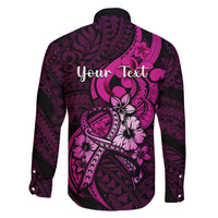 Personalised Polynesia Breast Cancer Awareness Family Matching Off Shoulder Long Sleeve Dress and Hawaiian Shirt Think Pink Polynesian Ribbon Black Version LT14 - Polynesian Pride