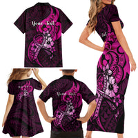 Personalised Polynesia Breast Cancer Awareness Family Matching Short Sleeve Bodycon Dress and Hawaiian Shirt Think Pink Polynesian Ribbon Black Version LT14 - Polynesian Pride
