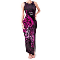Personalised Polynesia Breast Cancer Awareness Family Matching Tank Maxi Dress and Hawaiian Shirt Think Pink Polynesian Ribbon Black Version LT14 Mom's Dress Pink - Polynesian Pride