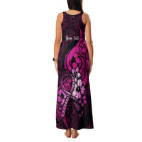 Personalised Polynesia Breast Cancer Awareness Family Matching Tank Maxi Dress and Hawaiian Shirt Think Pink Polynesian Ribbon Black Version LT14 - Polynesian Pride