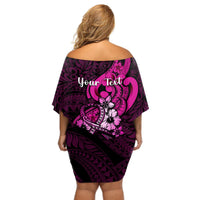 Personalised Polynesia Breast Cancer Awareness Off Shoulder Short Dress Think Pink Polynesian Ribbon Black Version LT14 - Polynesian Pride
