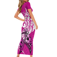 Polynesia Breast Cancer Awareness Short Sleeve Bodycon Dress Think Pink Polynesian Ribbon White Version LT14 - Polynesian Pride