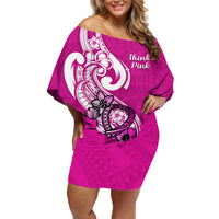 Personalised Polynesia Breast Cancer Awareness Off Shoulder Short Dress Think Pink Polynesian Ribbon White Version LT14 Women Pink - Polynesian Pride