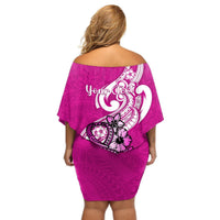 Personalised Polynesia Breast Cancer Awareness Off Shoulder Short Dress Think Pink Polynesian Ribbon White Version LT14 - Polynesian Pride