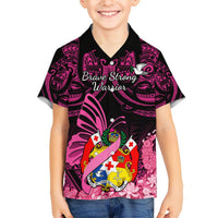Presonalised Tonga Breast Cancer Awareness Hawaiian Shirt Pink Ribbon Brave Strong Warrior Tongan Ngatu Pattern LT14 - Polynesian Pride
