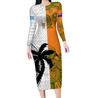 Fiji And Australia Rugby Family Matching Long Sleeve Bodycon Dress and Hawaiian Shirt 2023 World Cup Aboriginal Mix Tapa Pattern LT14 Mom's Dress Gold - Polynesian Pride