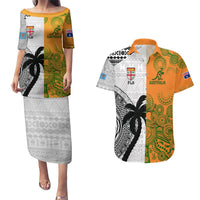 Custom Fiji And Australia Rugby Couples Matching Puletasi Dress and Hawaiian Shirt 2023 World Cup Aboriginal Mix Tapa Pattern LT14 Gold - Polynesian Pride