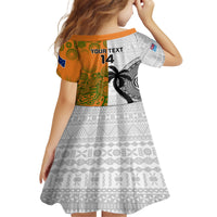Custom Fiji And Australia Rugby Family Matching Off Shoulder Long Sleeve Dress and Hawaiian Shirt 2023 World Cup Aboriginal Mix Tapa Pattern LT14 - Polynesian Pride
