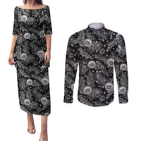Hawaii Christmas Couples Matching Puletasi Dress and Long Sleeve Button Shirt Tropical Style With Coat Of Arms LT14 Black - Polynesian Pride