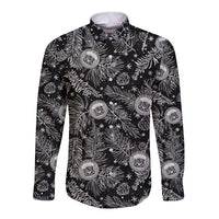 Hawaii Christmas Long Sleeve Button Shirt Tropical Style With Coat Of Arms LT14 Unisex Black - Polynesian Pride
