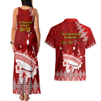 Personalised Tonga King Tupou I Day Couples Matching Tank Maxi Dress and Hawaiian Shirt Tongan Ngatu Pattern With Crown LT14 - Polynesian Pride