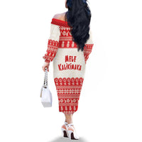 Red Mele Kalikimaka Hawaii Family Matching Off The Shoulder Long Sleeve Dress and Hawaiian Shirt Funny Ho Ho Ho Santa Shaka LT14 - Polynesian Pride