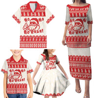 Red Mele Kalikimaka Hawaii Family Matching Puletasi and Hawaiian Shirt Funny Ho Ho Ho Santa Shaka LT14 - Polynesian Pride