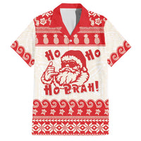 Red Mele Kalikimaka Hawaii Family Matching Puletasi and Hawaiian Shirt Funny Ho Ho Ho Santa Shaka LT14 Dad's Shirt - Short Sleeve Red - Polynesian Pride