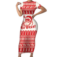 Red Mele Kalikimaka Hawaii Family Matching Short Sleeve Bodycon Dress and Hawaiian Shirt Funny Ho Ho Ho Santa Shaka LT14 Mom's Dress Red - Polynesian Pride