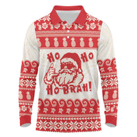 Red Mele Kalikimaka Hawaii Long Sleeve Polo Shirt Funny Ho Ho Ho Santa Shaka - Polynesian Pride