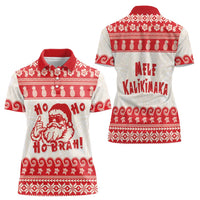 Red Mele Kalikimaka Hawaii Women Polo Shirt Funny Ho Ho Ho Santa Shaka - Polynesian Pride